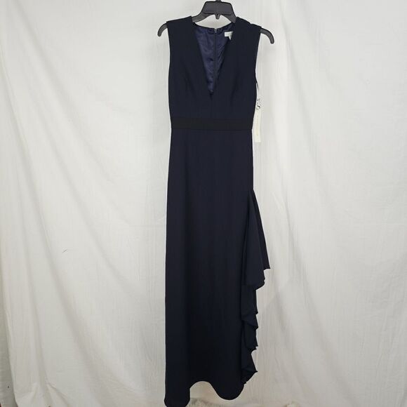 ML Monique Lhuillier NWT MSRP $395 Ruffled Deep V-neck Crepe Gown Size 2 - Picture 3 of 11